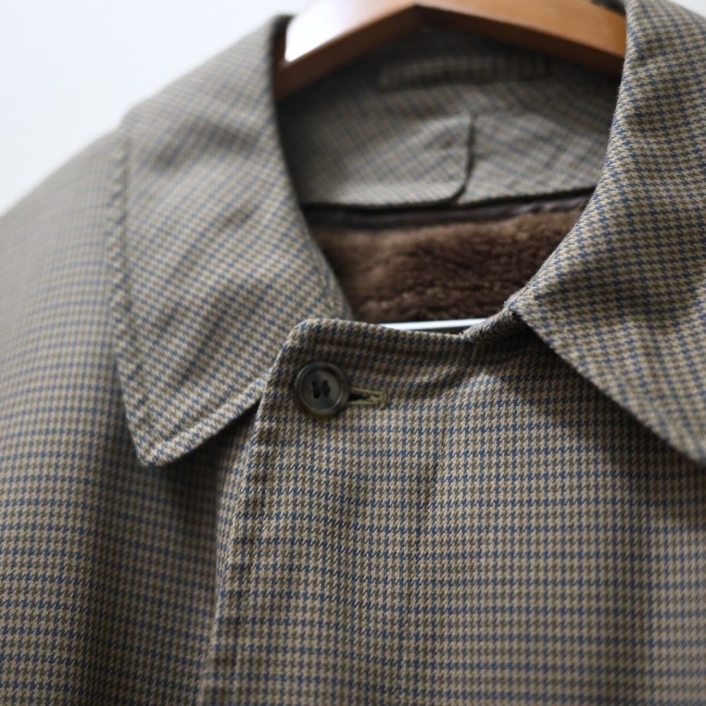 Vintage Tan Houndstooth Coat 42R Removable Fleece Line Quiet Luxury Autumn Fall